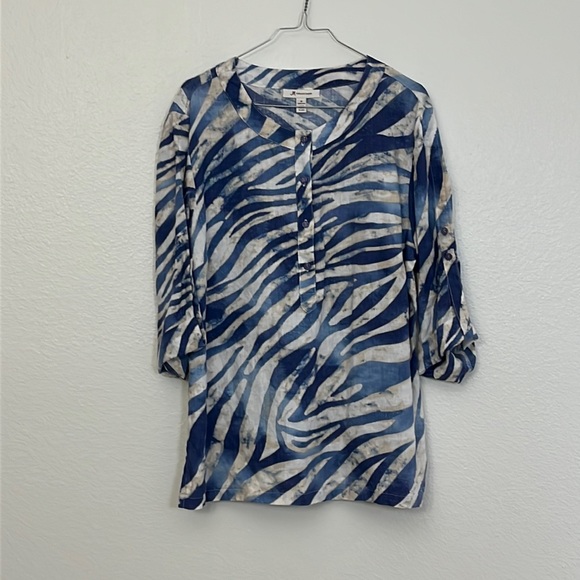JM collection Woman’s zebra print Linen Blouse Sz 12 - Picture 1 of 11